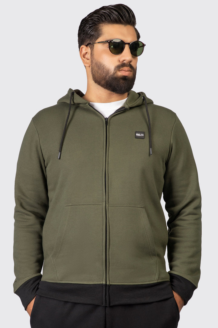 Army Green Fleece Zipper Hoodie (Plus Size) - W23 - MH0072P