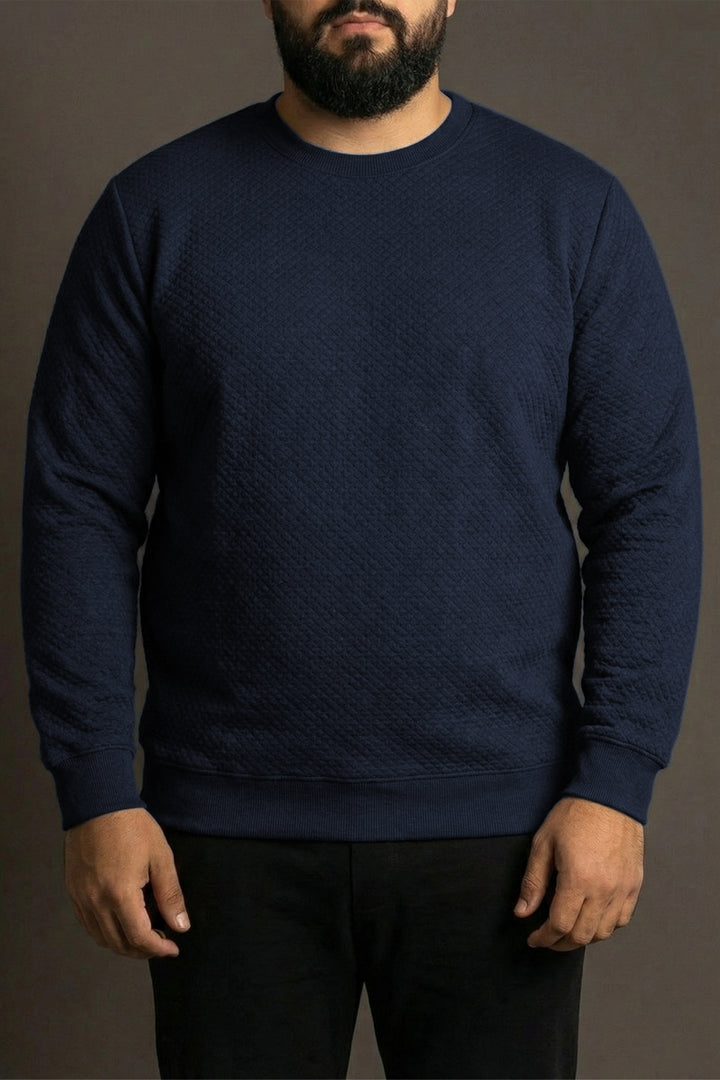 Blue Quilted Textured Sweatshirt (Plus Size) - W25 - MSW105P