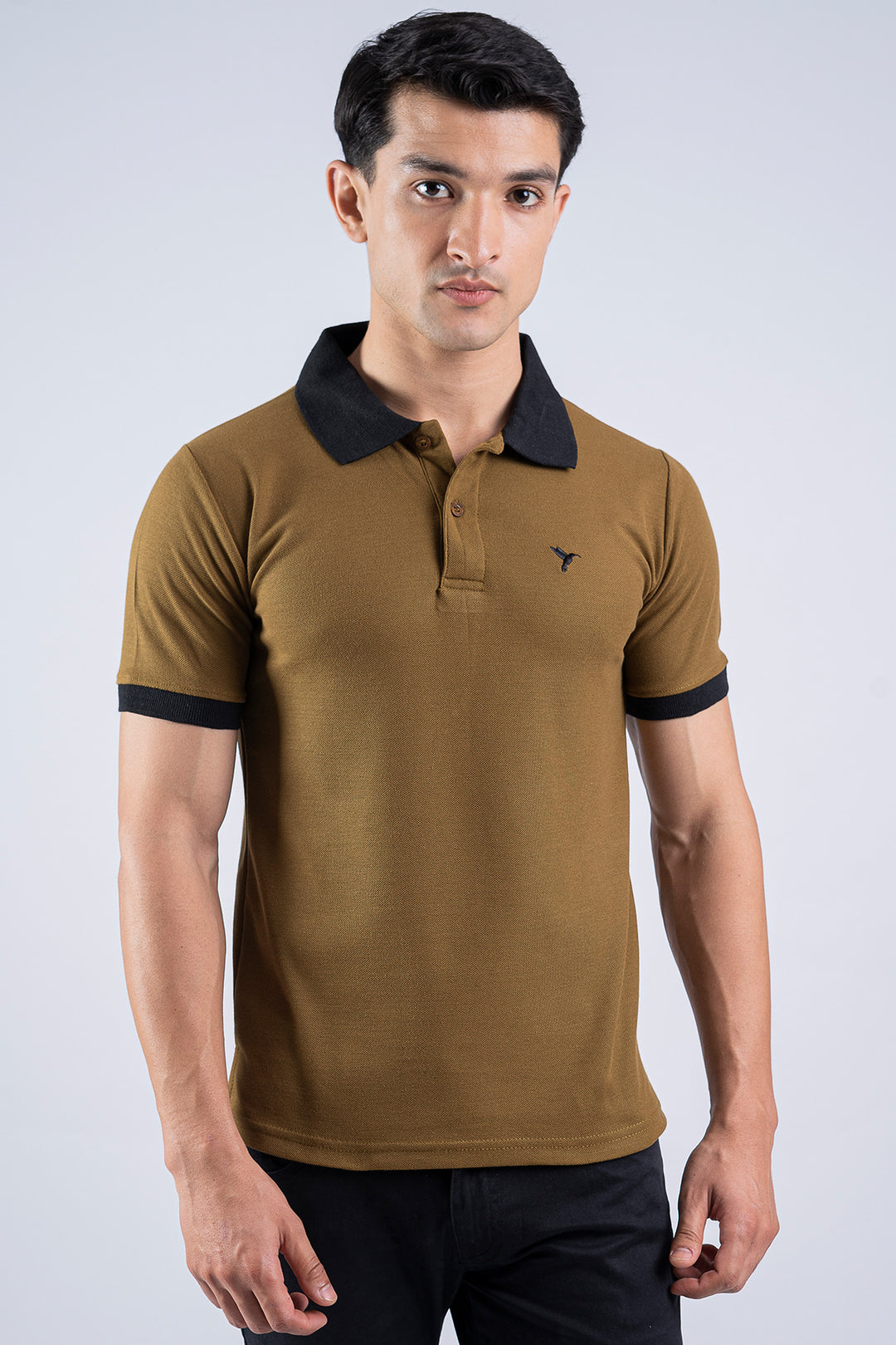 Dijon Brown Black Contrast Collar Polo Shirt S25 MP0282R
