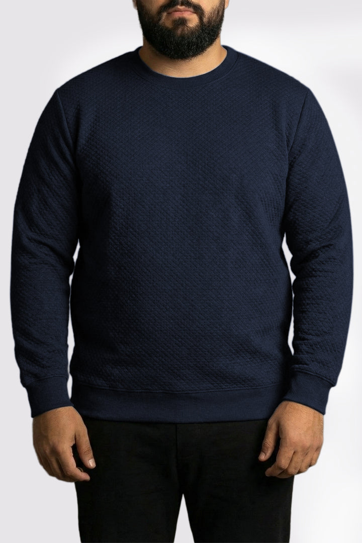 Blue Quilted Textured Sweatshirt (Plus Size) - W25 - MSW105P