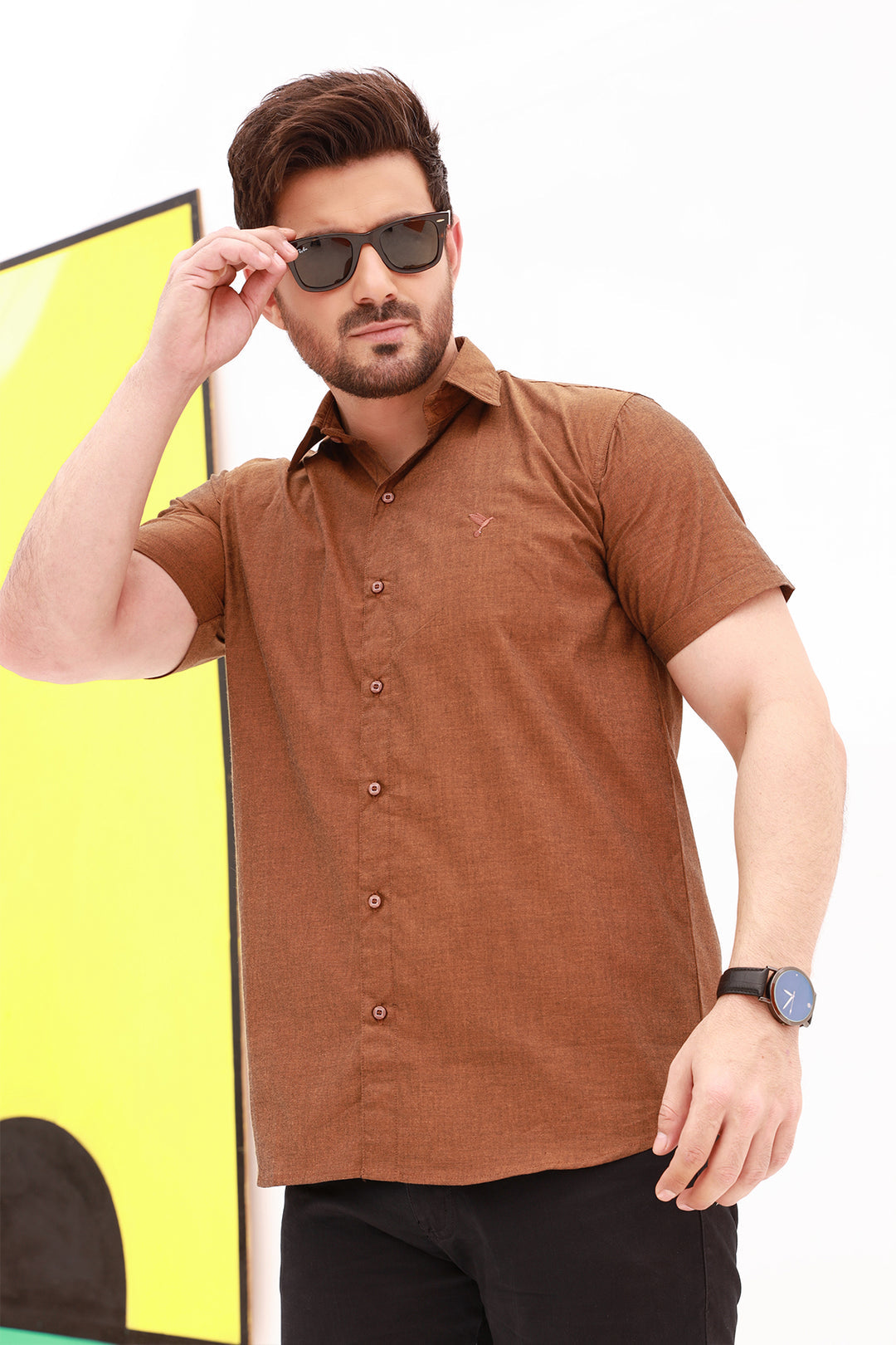 Brown Half Sleeve Casual Shirt - S22 - MS0035R