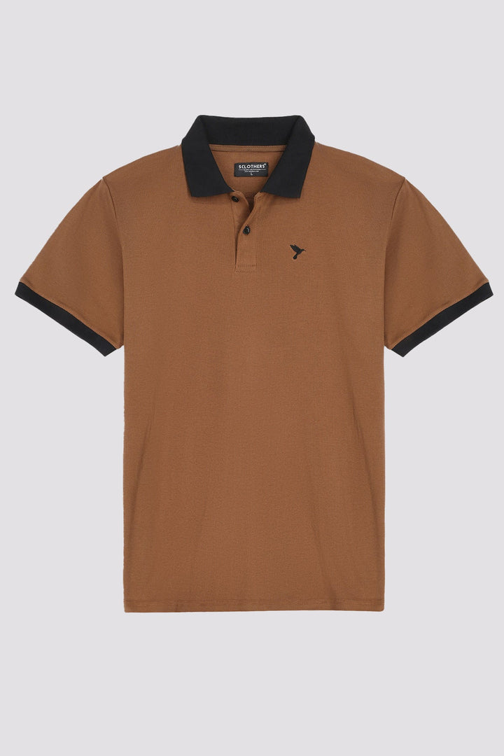 Brown Ribbed Knitted Polo Shirt - A24 - MP0244R