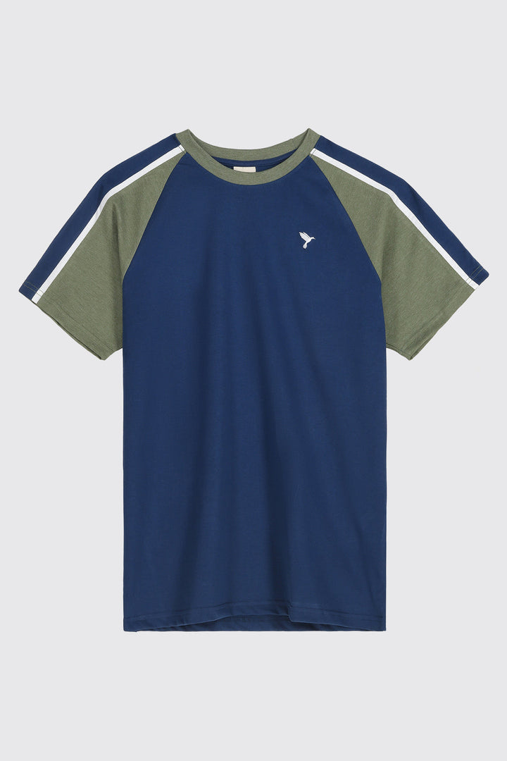 Blue & Cyprus Green Paneled Raglan T-Shirt (Plus Size) - A23 - MT0284P