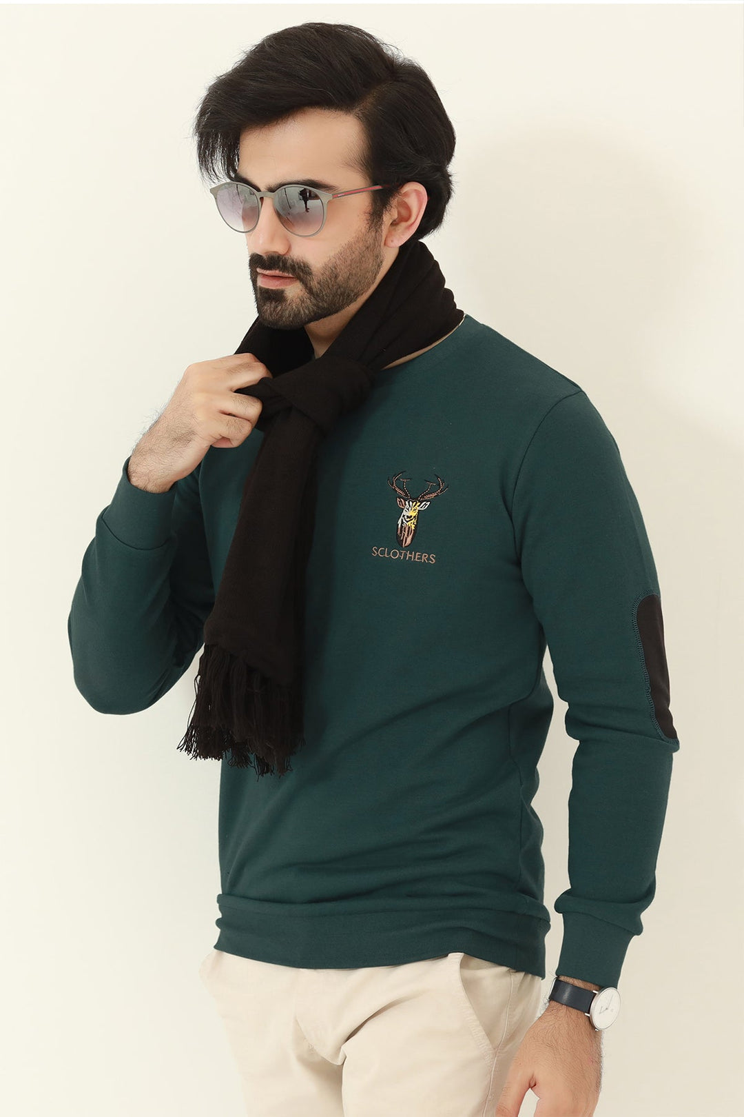 Deep Teal Resolute Embroidered Sweatshirt - W23 - MSW077R