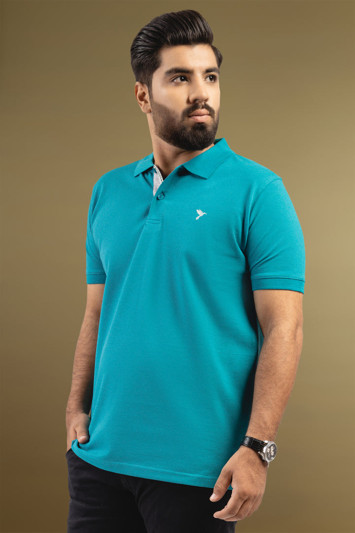 Teal Embroidered Polo Shirt (Plus Size) - S23 - MP0216P