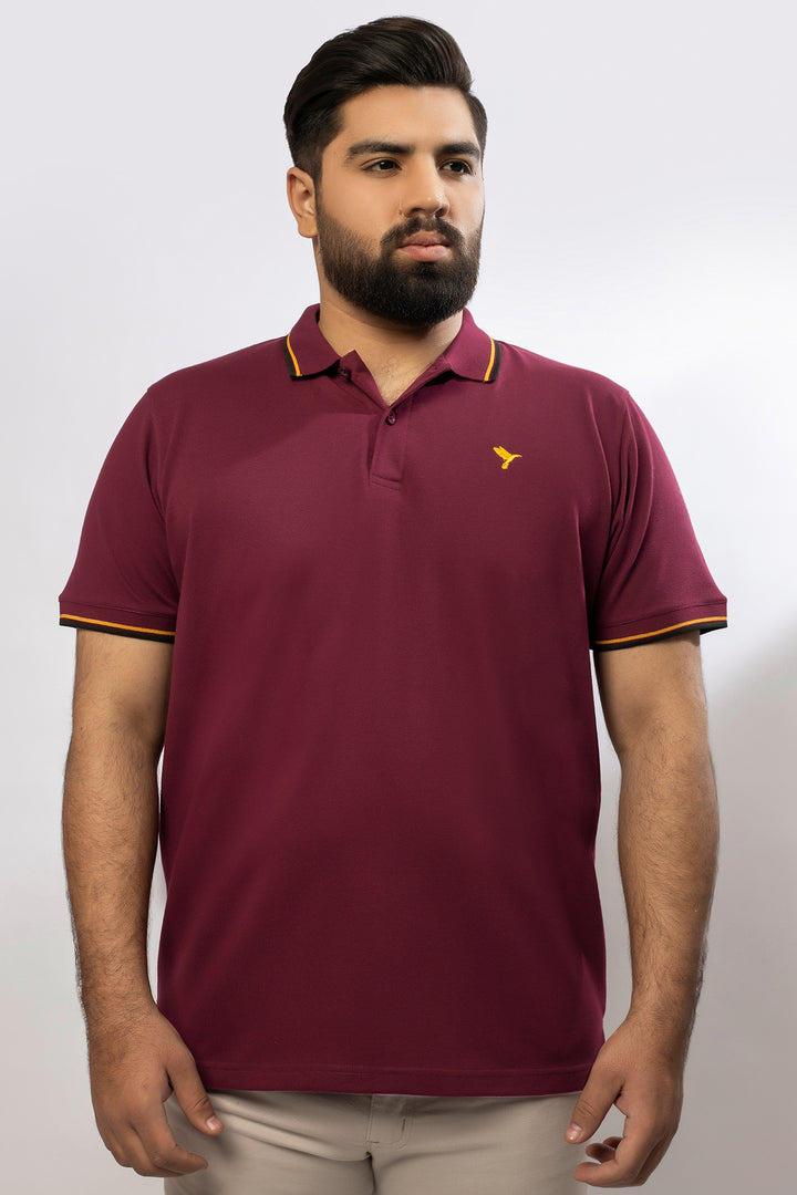 Maroon Tipped Collar Polo Shirt (Plus Size)  - A24 - MP0248P