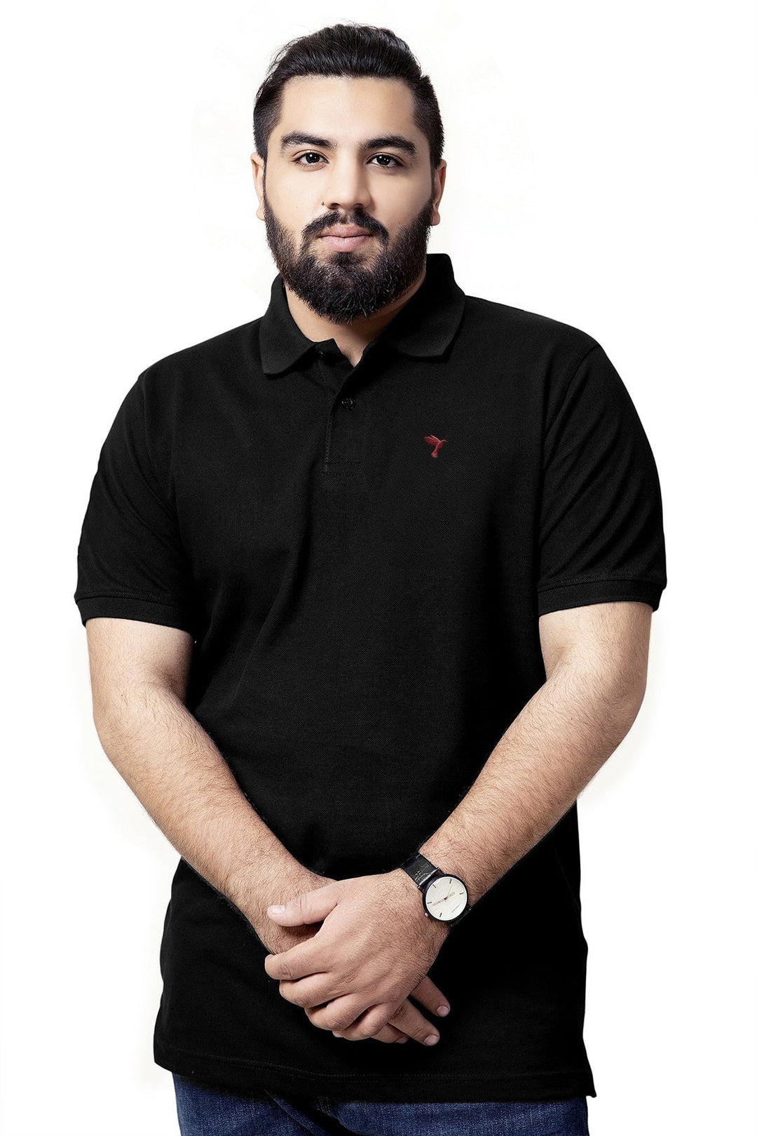 Pack of 3 Basic Black Embroidered Polo Shirt (Plus Size) - S25 - MP0800P