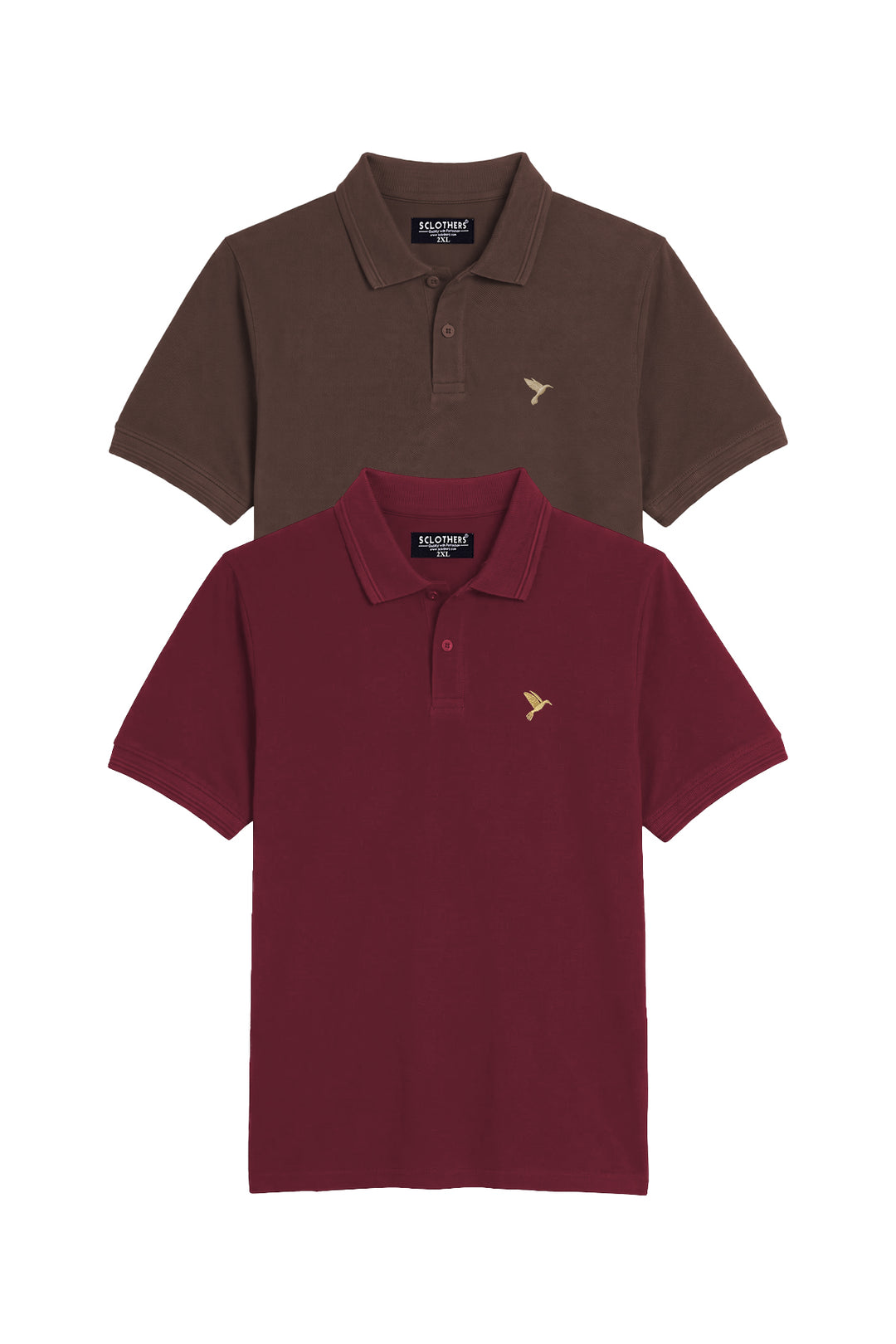 Pack of 2 Plus Size Polo Shirts Maroon & Brown (Plus Size) - A26 - MP0651P