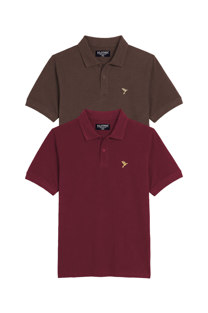 Pack of 2 Plus Size Polo Shirts Maroon & Brown (Plus Size) - A26 - MP0651P