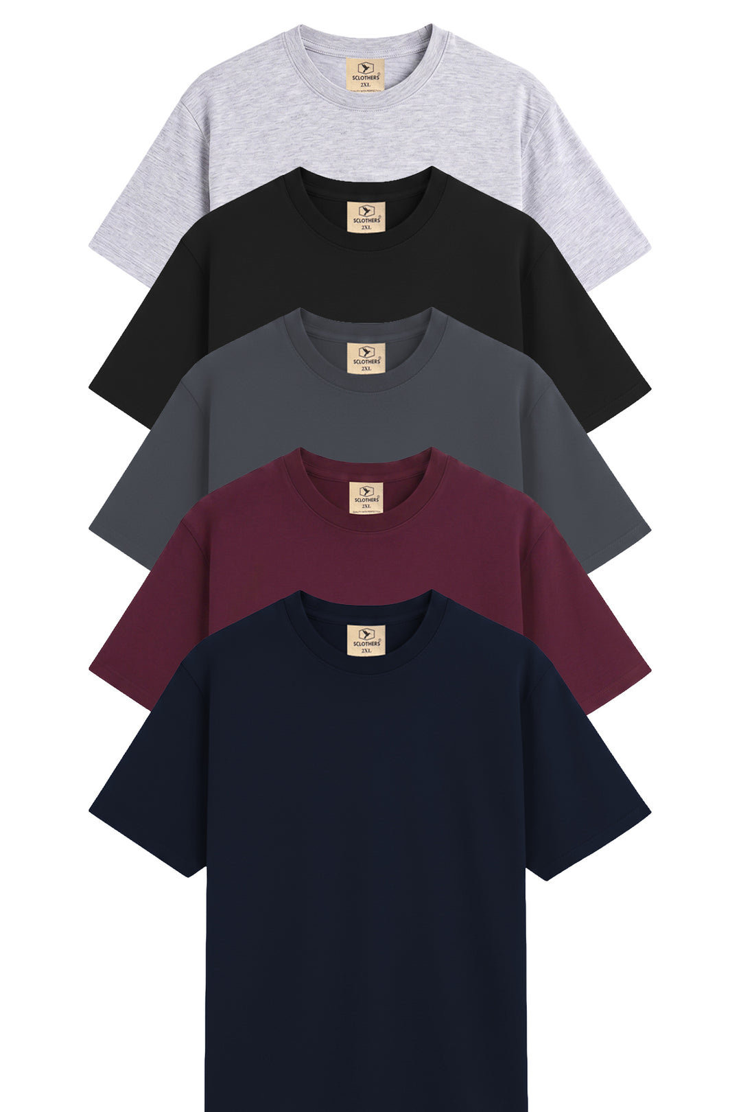 Pack of 5 Basic Crew Neck T-Shirts (Plus Size) - S26 - MT0850P