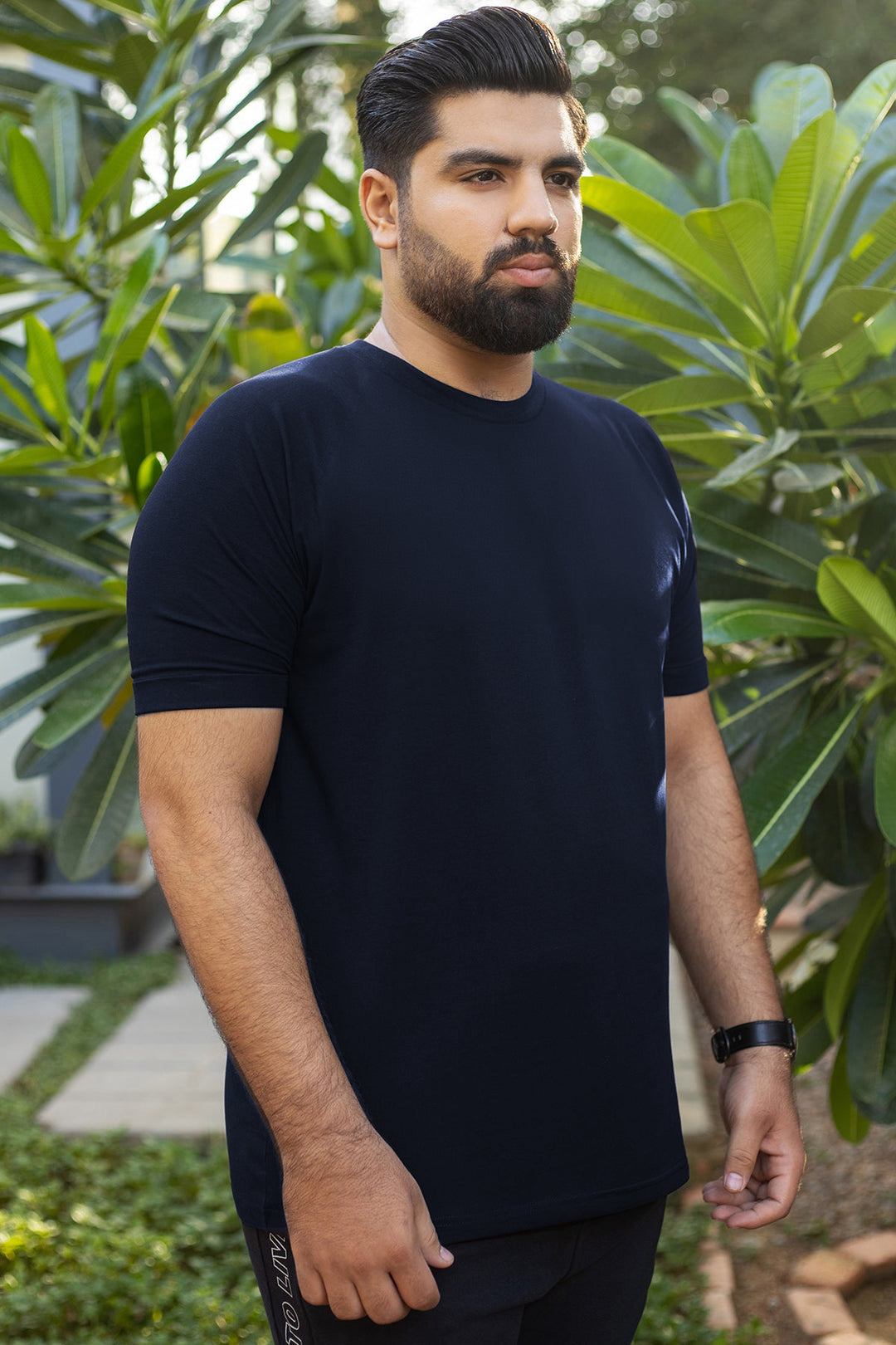 Navy Blue Crew Neck Jersey T-Shirt - (Plus size) - S26 - MT0532P