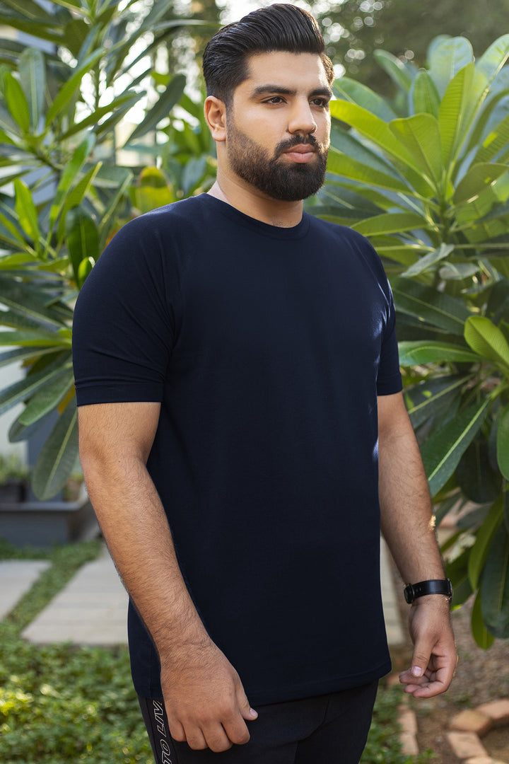 Navy Blue Crew Neck Jersey T-Shirt - (Plus size) - S26 - MT0532P
