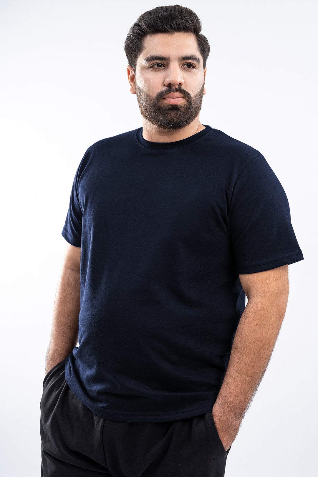 Navy Blue Crew Neck Jersey T-Shirt - (Plus size) - S26 - MT0532P