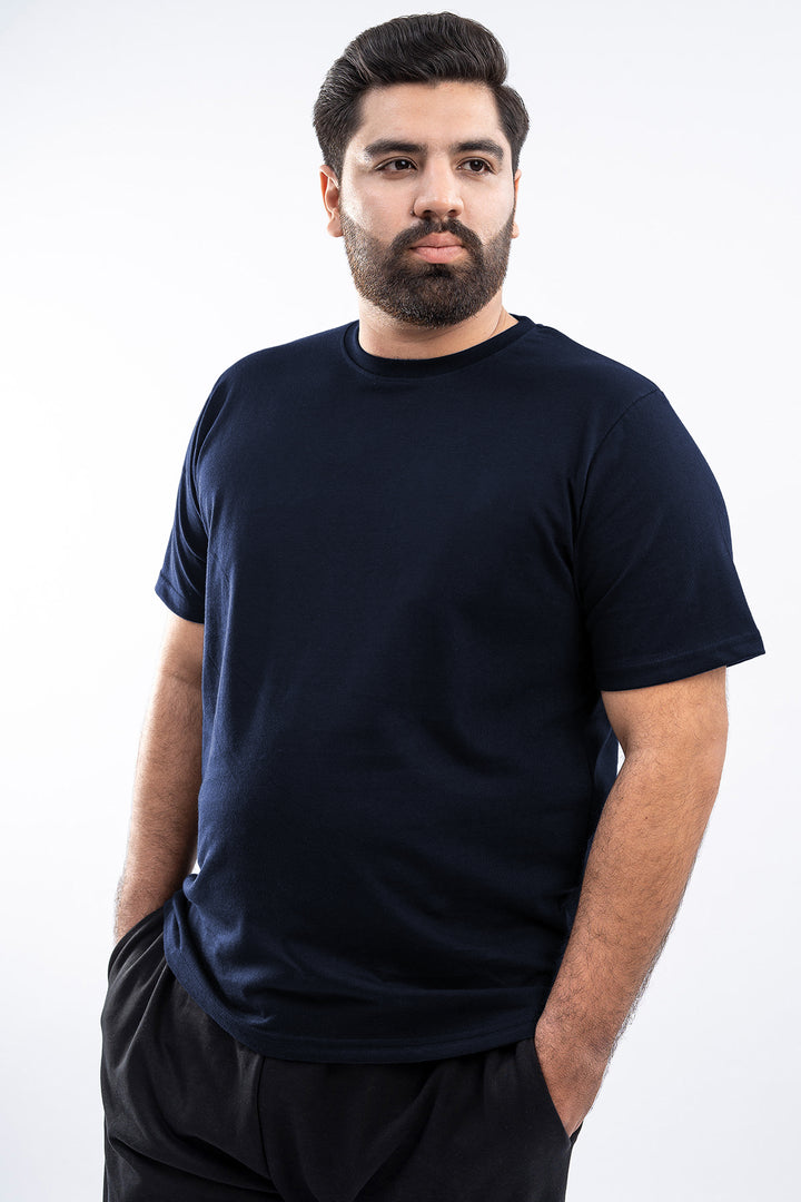 Navy Blue Crew Neck Jersey T-Shirt - (Plus size) - S26 - MT0532P