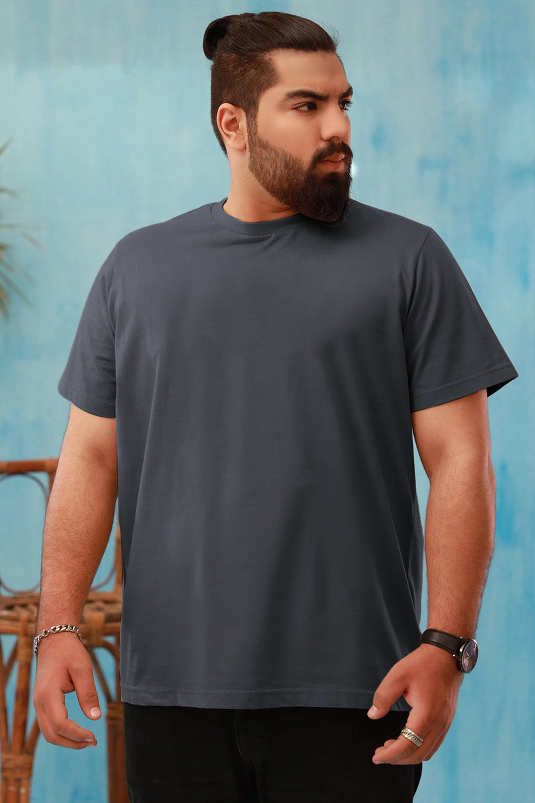Dark Grey Crew Neck Jersey T-Shirt - (Plus size) - S26 - MT0531P