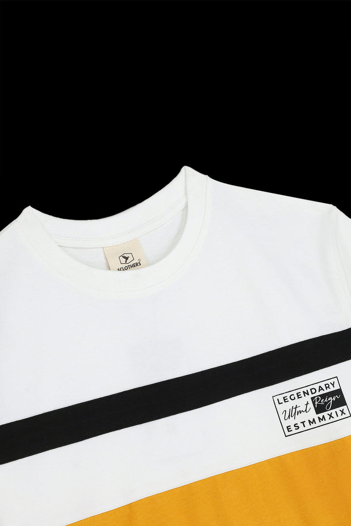 Legendary White & Yellow Color Block T-Shirt (Plus Size) - S23 - MT0304P
