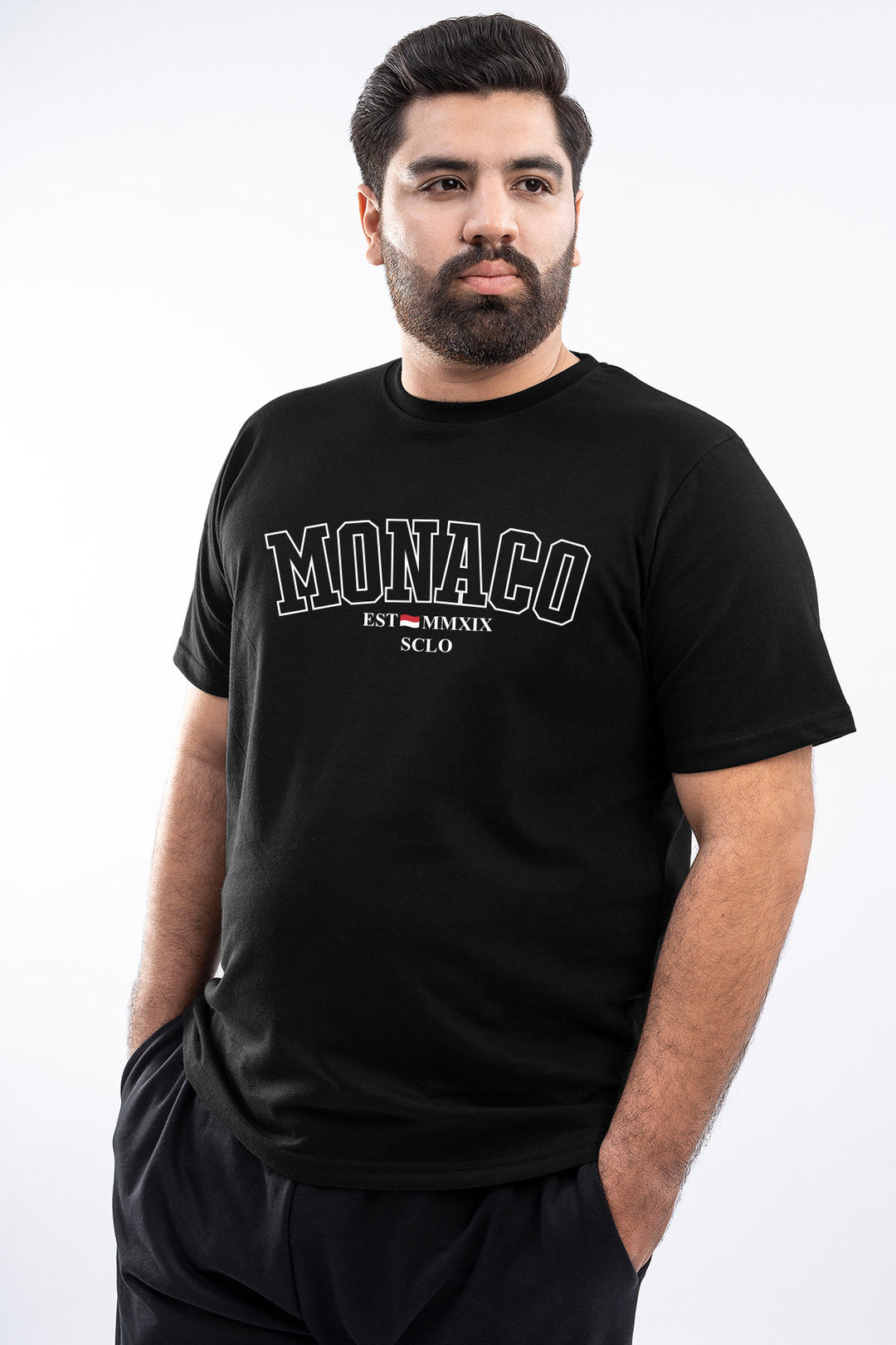 Black Monaco Graphic Printed T-Shirt - (Plus size) - S26 - MT0537P