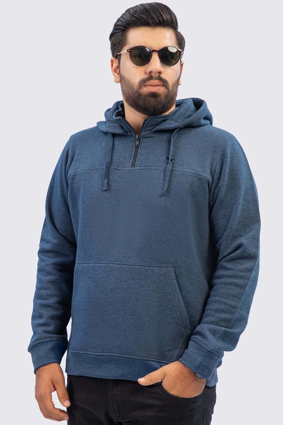 Navy Blue Melange Turtle Neck Hoodie (Plus Size) - W23 - MH0064P ...