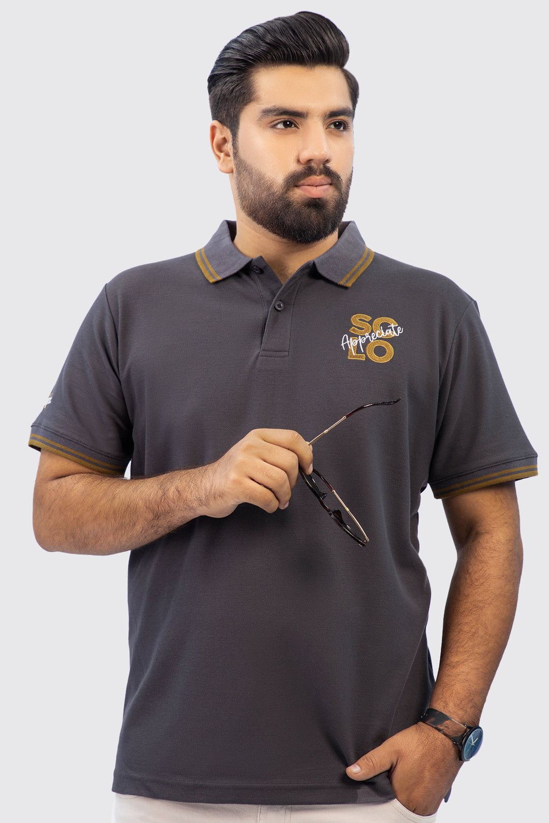 Grey SCLO Embroidered Polo Shirt (Plus Size) - S23 - MP0228P