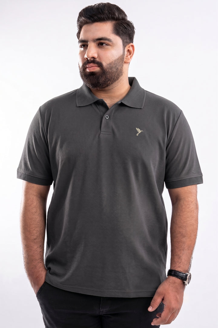Essential Grey Pique Polo with Textured Collar (Plus Size) - S26 -MP0575P