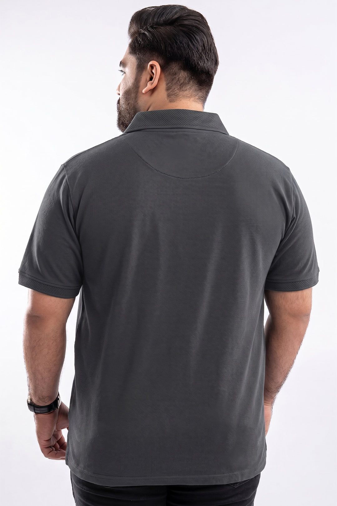 Essential Grey Pique Polo with Textured Collar (Plus Size) - S26 -MP0575P