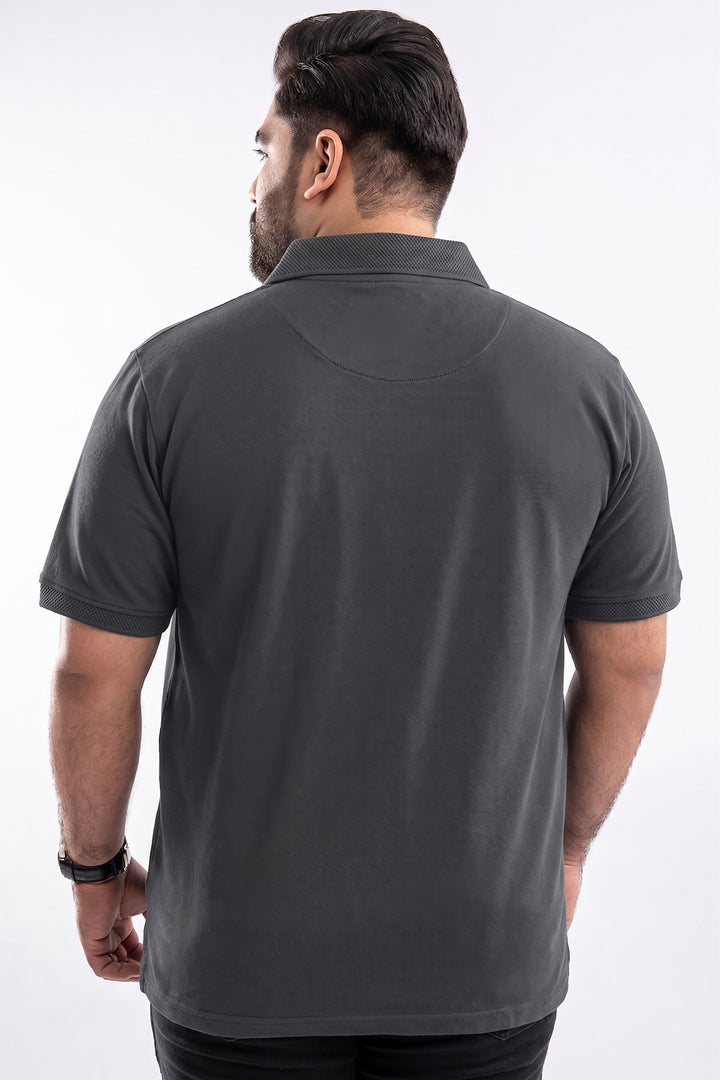 Essential Grey Pique Polo with Textured Collar (Plus Size) - S26 -MP0575P
