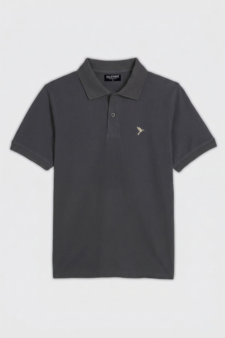 Essential Grey Pique Polo with Textured Collar (Plus Size) - S26 -MP0575P