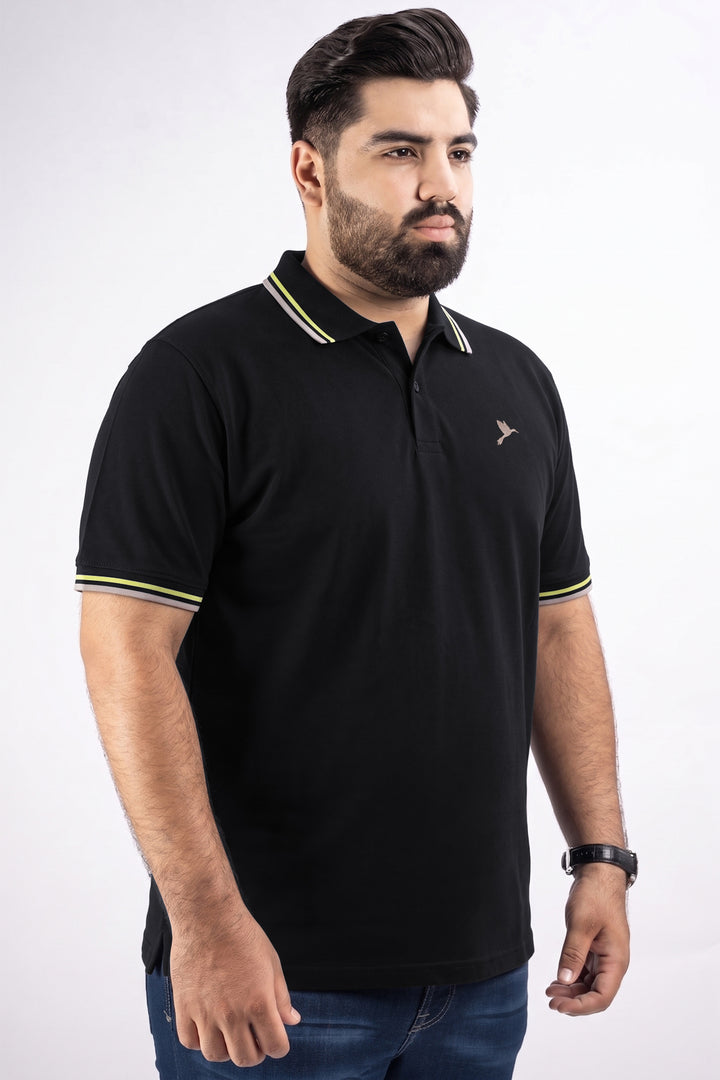 Black & Mauve Tipped Collar Polo (Plus Size) - S26 -MP0570P