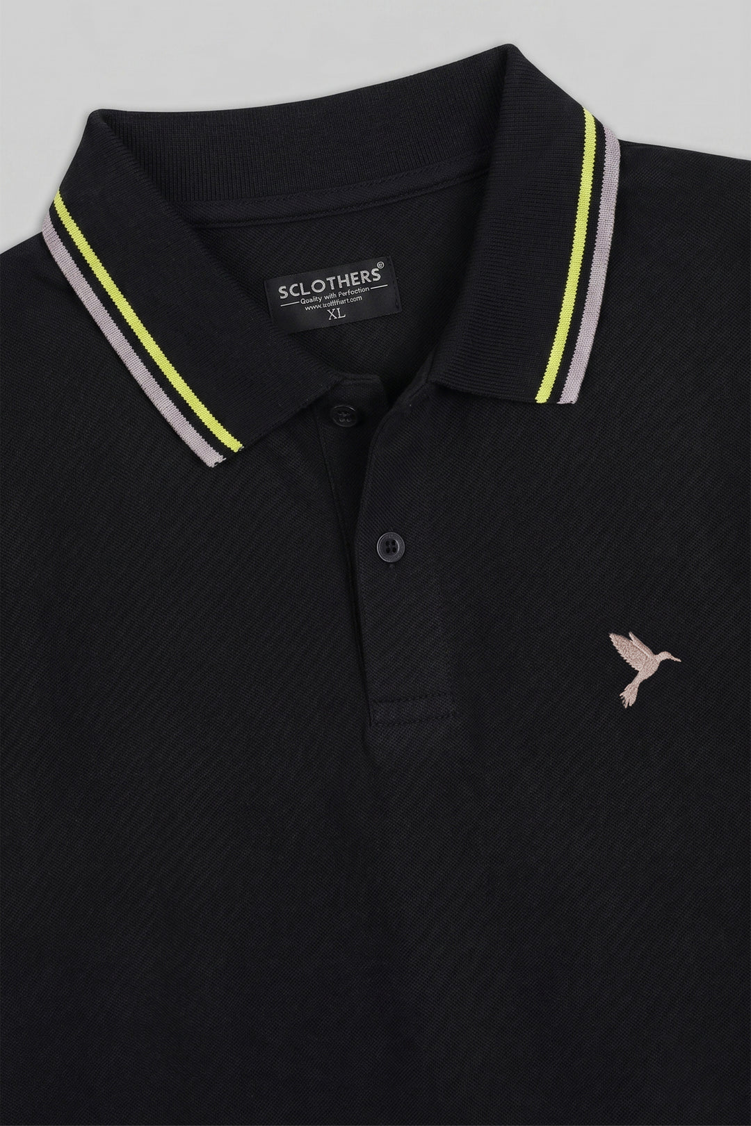 Black & Mauve Tipped Collar Polo (Plus Size) - S26 -MP0570P