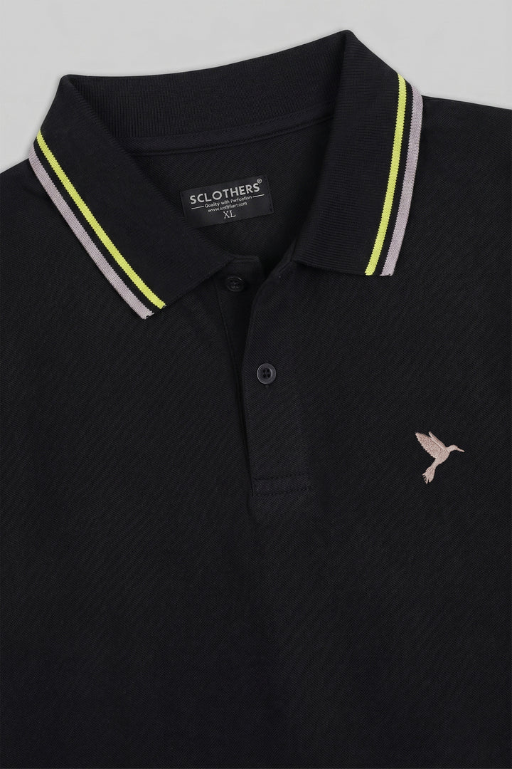 Black & Mauve Tipped Collar Polo (Plus Size) - S26 -MP0570P