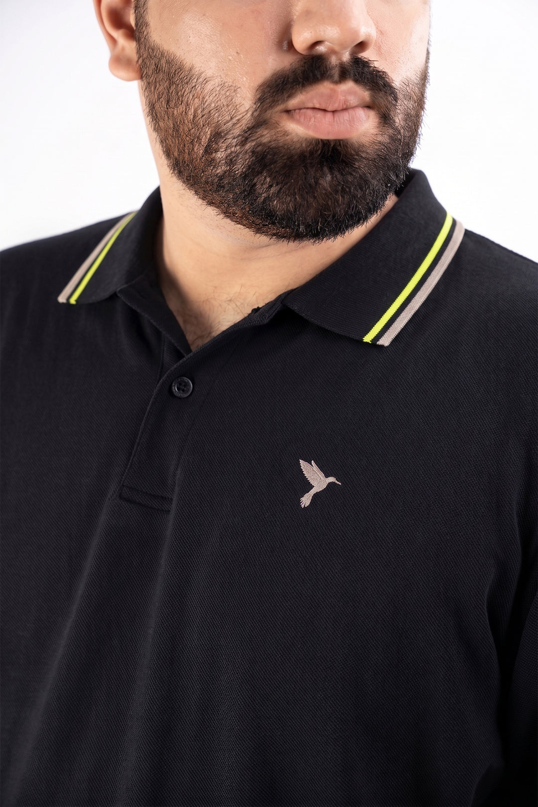 Black & Mauve Tipped Collar Polo (Plus Size) - S26 -MP0570P