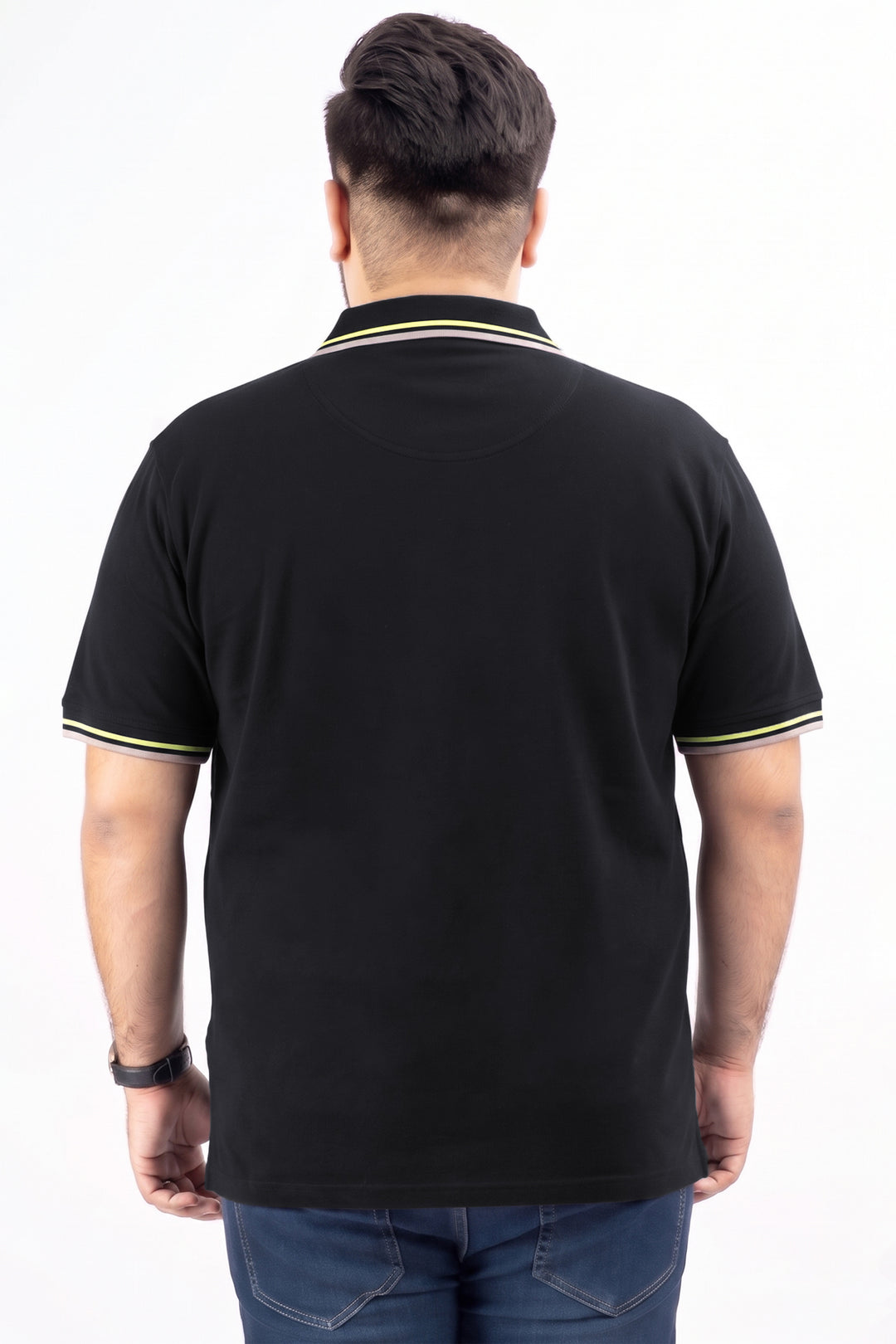 Black & Mauve Tipped Collar Polo (Plus Size) - S26 -MP0570P