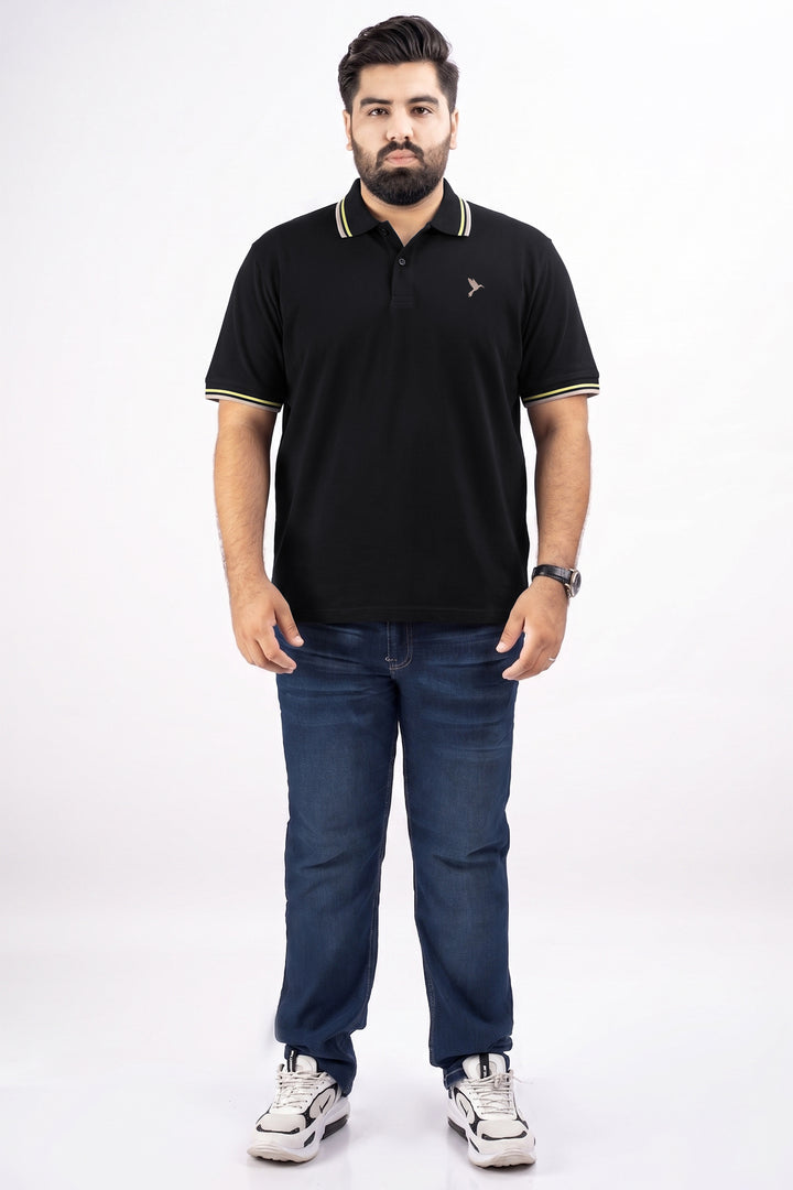 Black & Mauve Tipped Collar Polo (Plus Size) - S26 -MP0570P