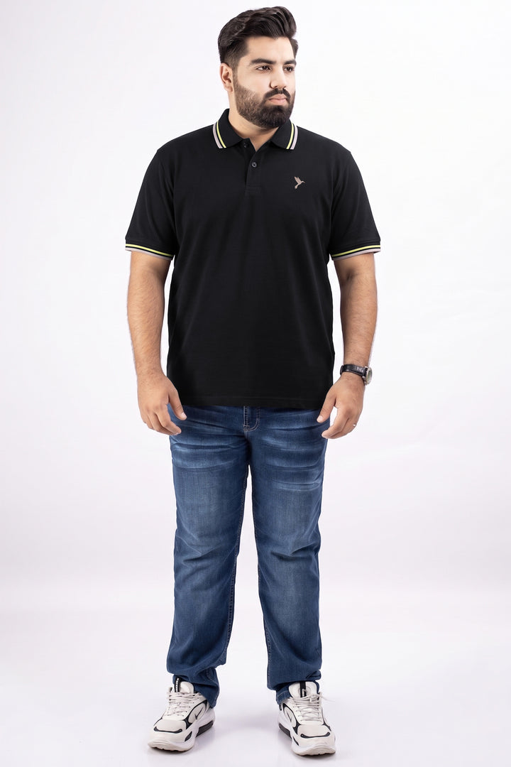 Black & Mauve Tipped Collar Polo (Plus Size) - S26 -MP0570P