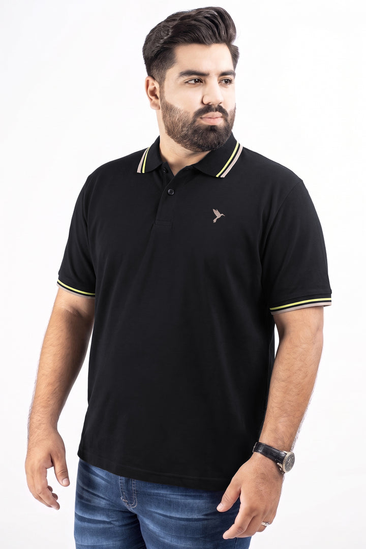 Black & Mauve Tipped Collar Polo (Plus Size) - S26 -MP0570P