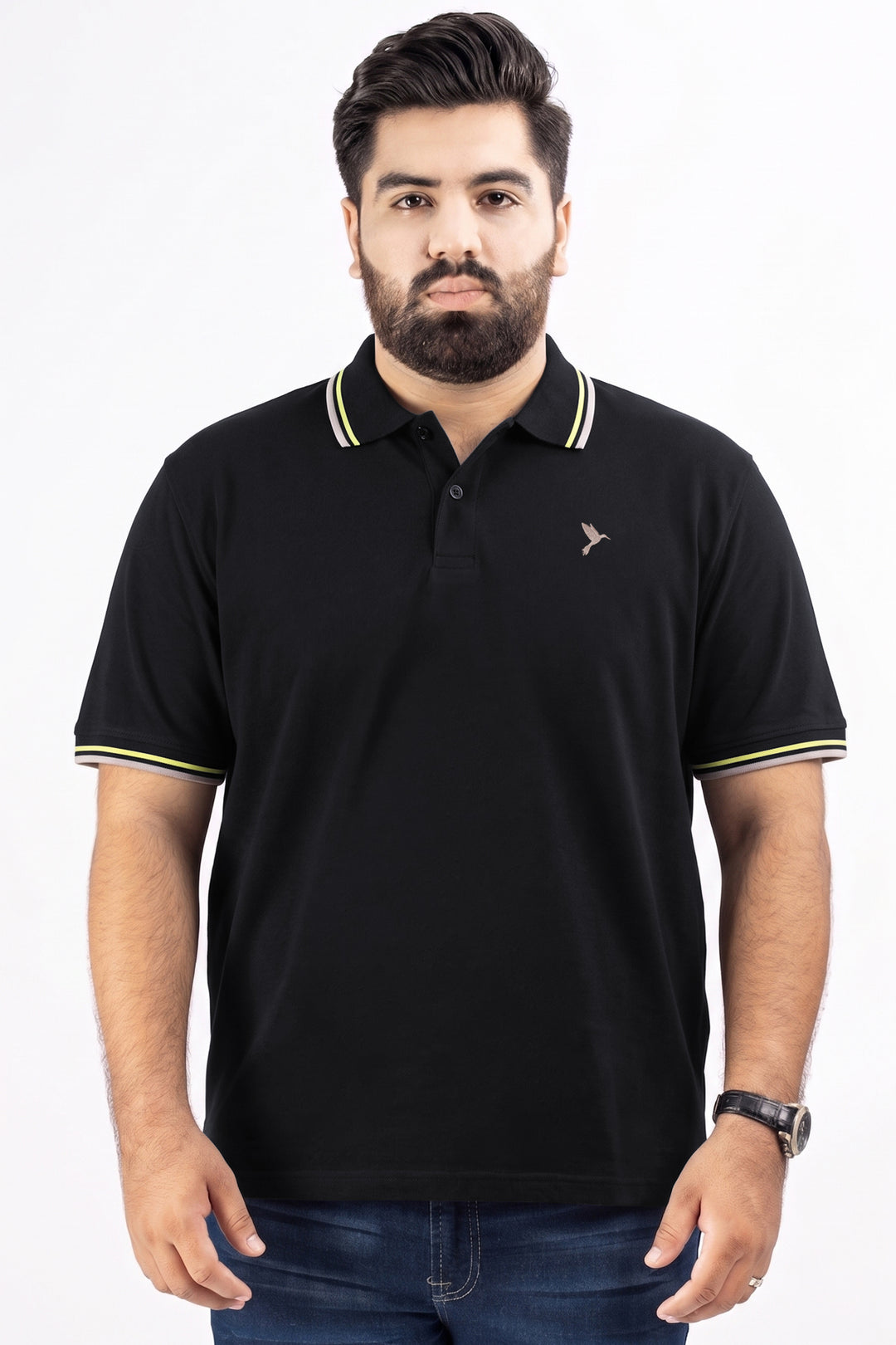 Black & Mauve Tipped Collar Polo (Plus Size) - S26 -MP0570P