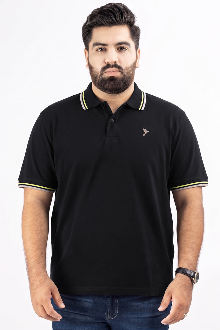 Black & Mauve Tipped Collar Polo (Plus Size) - S26 -MP0570P
