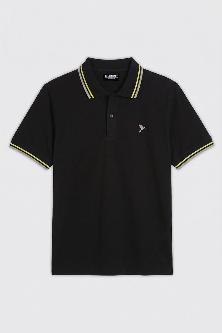 Black & Mauve Tipped Collar Polo (Plus Size) - S26 -MP0570P