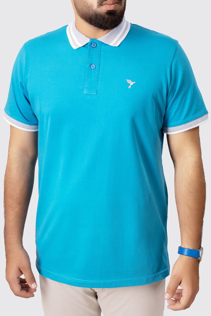 Saxony Blue Contrast Embroidered Polo Shirt - A23 - MP0204R