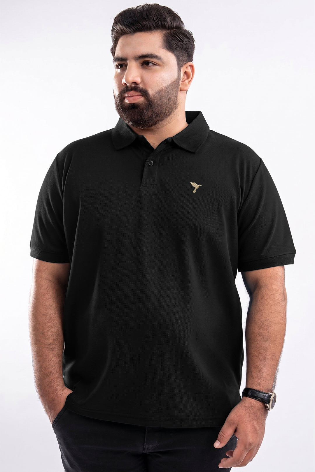 Black & Golden Embroidered Polo (Plus Size) - S26 -MP0571P
