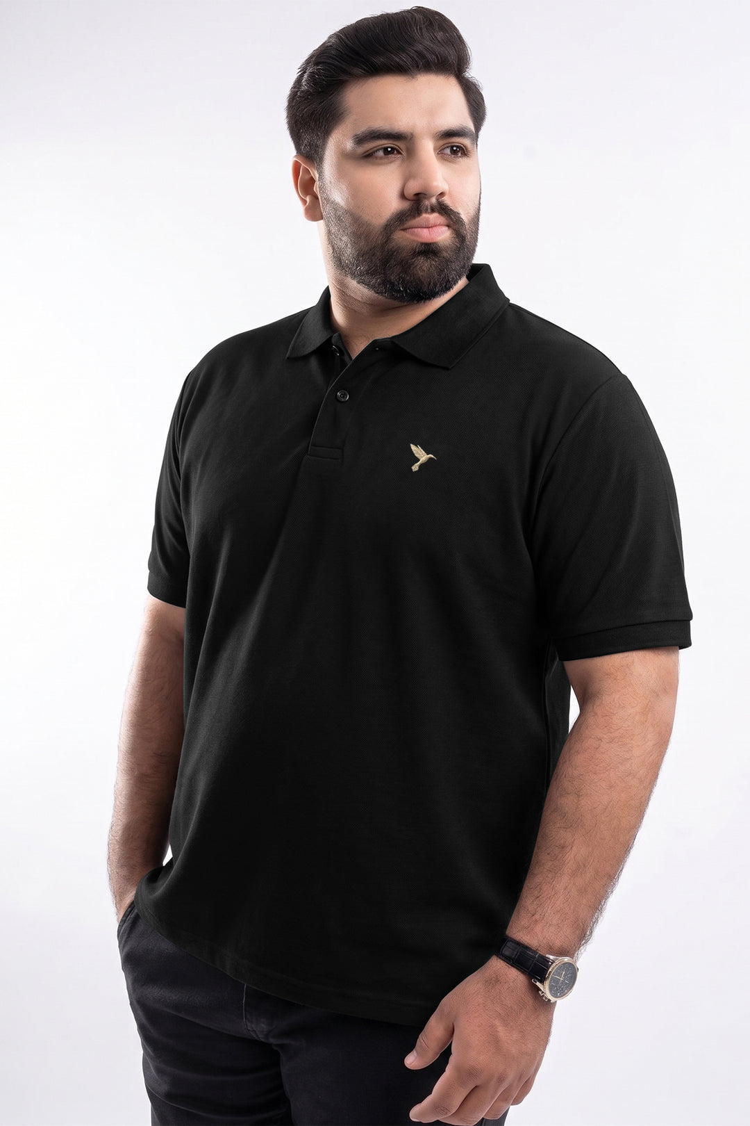 Black & Golden Embroidered Polo (Plus Size) - S26 -MP0571P