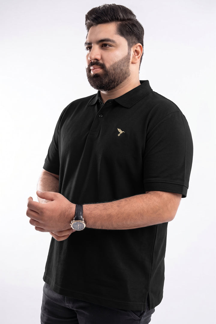 Black & Golden Embroidered Polo (Plus Size) - S26 -MP0571P
