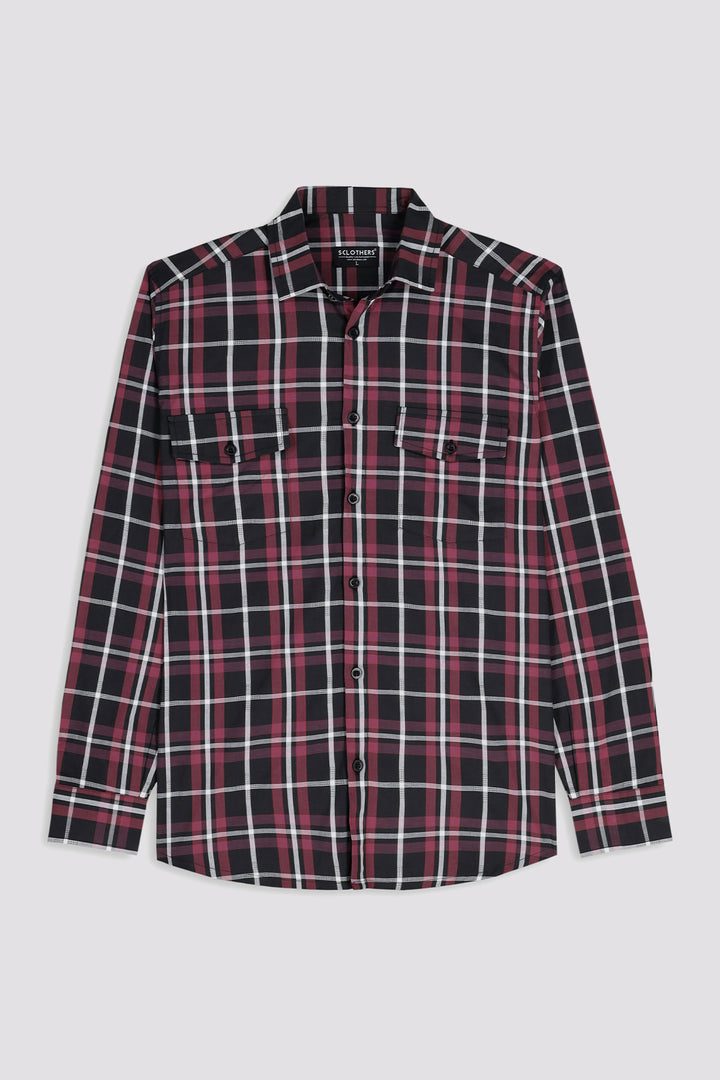Black & Maroon Checkered Shirt (Plus Size) - W23 - MS0078P