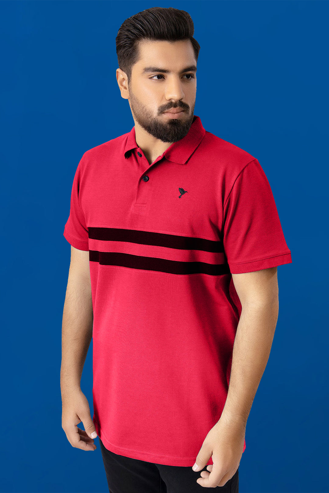Red Contrast Panelled Embroidered Polo Shirt (Plus Size) - S23 - MP0229P
