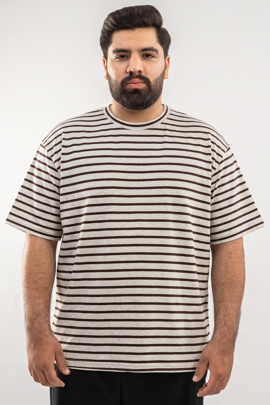 H.Grey & Brown Yarn Dyed Oversized T-shirt – (Plus Size) - S26 - MT0516P