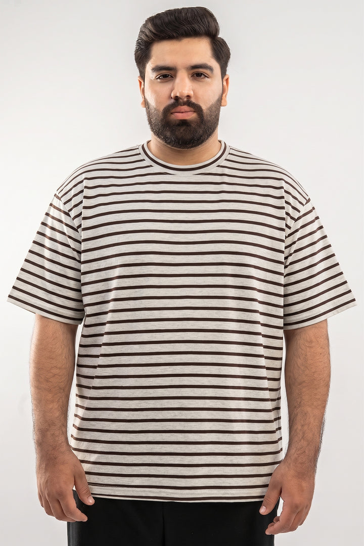 H.Grey & Brown Yarn Dyed Oversized T-shirt – (Plus Size) - S26 - MT0516P