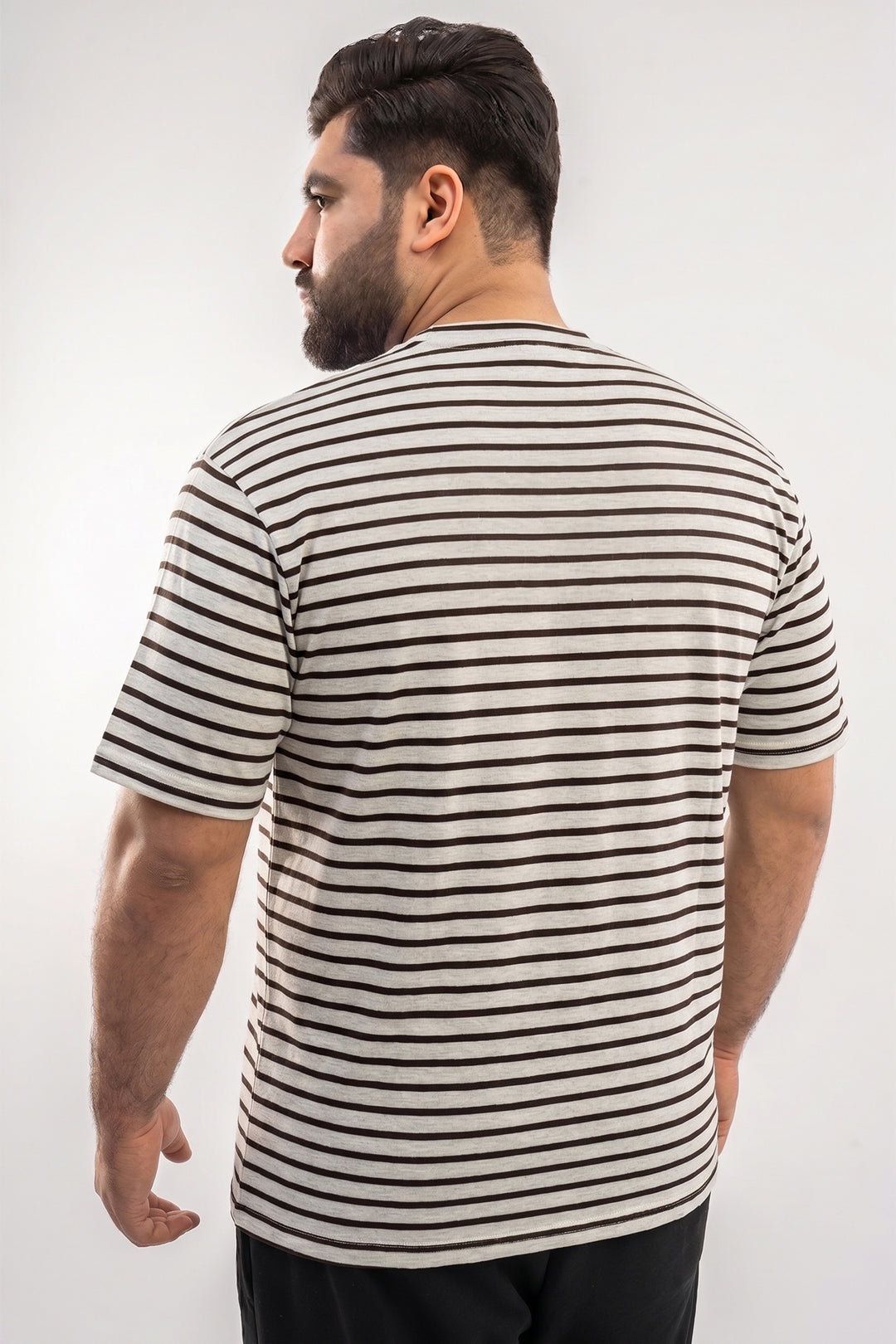 H.Grey & Brown Yarn Dyed Oversized T-shirt – (Plus Size) - S26 - MT0516P