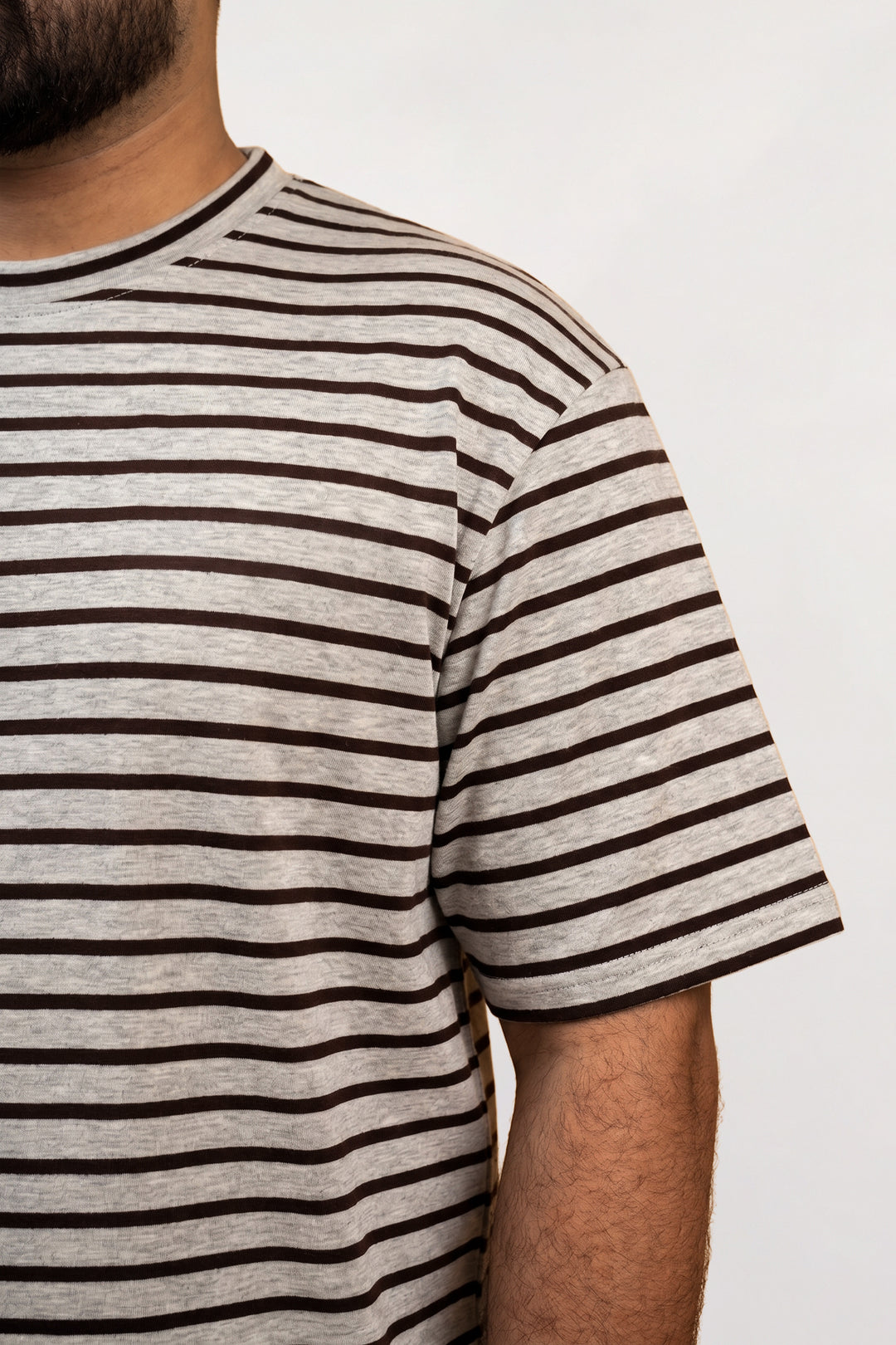 H.Grey & Brown Yarn Dyed Oversized T-shirt – (Plus Size) - S26 - MT0516P
