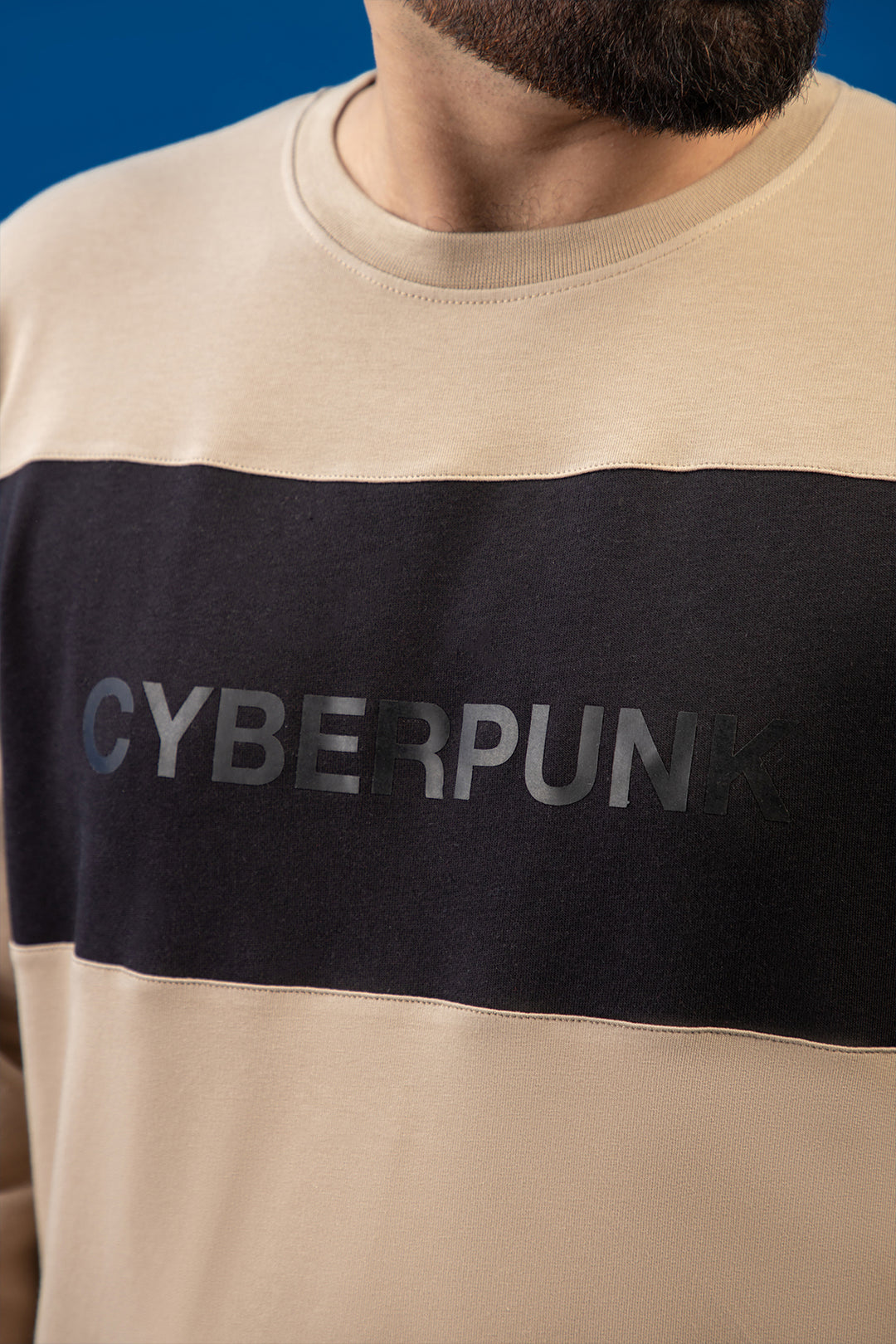 Black Paneled CyberPunk Printed Sweatshirt (Plus Size) - W23 - MSW075P
