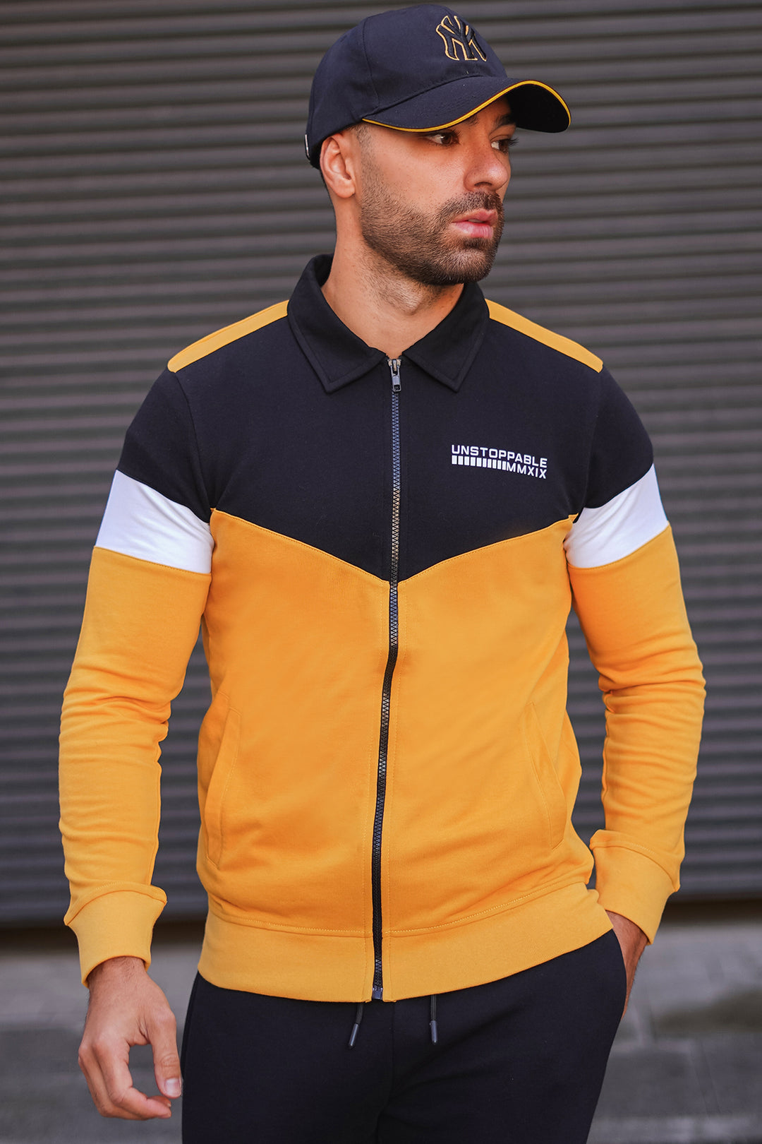 Yellow Contrast Panelled Zipper Jacket - W23 - MJ0017R